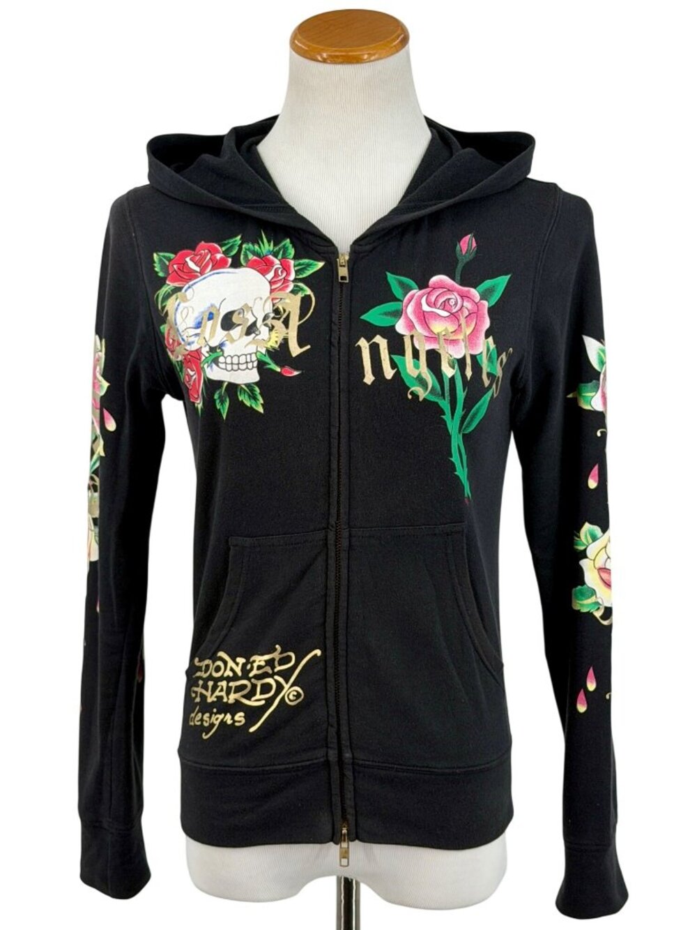 VTG Ed Hardy Rhinestone Skull Tattoo Graphic Zip Up Hoodie S | Trashy Y2K Baddie